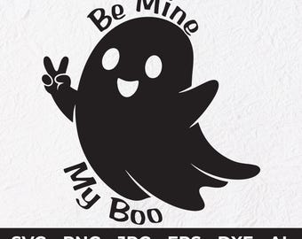 Be Mine My Boo SVG, Cute Ghost Valentine Clipart, Halloween Love Design, Funny Valentine's Day Cut File, Cricut PNG DXF Vector
