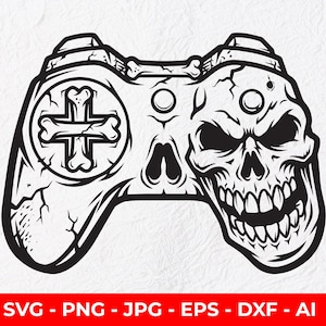Skull Game Controller SVG PNG, Gaming Controller Linocut Clipart, Horror Gamer Cut File for Cricut, Shirt Print, Laser Engraving Art