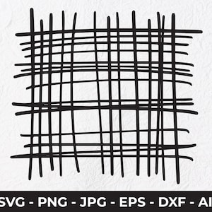May include: Black hand-drawn grid pattern on a white background. The design features intersecting horizontal and vertical lines, creating a woven or crosshatched effect. The bottom of the image displays the text "SVG - PNG - JPG - EPS - DXF - AI".