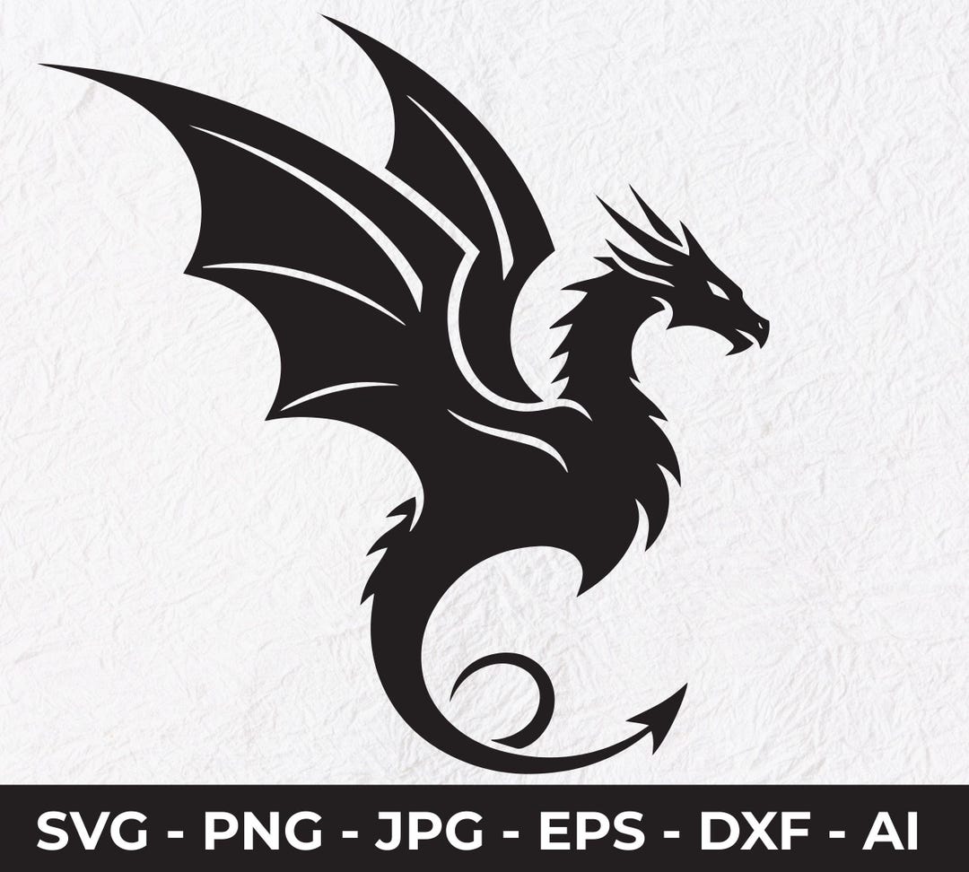 Dragon Silhouette SVG, Fantasy Dragon Clipart, Flying Dragon Cut File ...