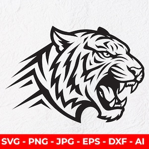 Diseño de cabeza rugiente de tigre tribal en formato SVG y PNG - Vector de mascota de tigre - Archivo de corte para calcomanía de camiseta (descarga digital)