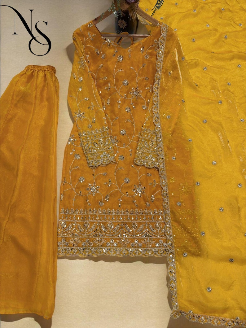 Indian Designer Salwar Kameez with Dupatta 3pc Set Readymade ,Sharara kurti Suit, Pakistani Suit, Dress Sharara for Women, Punjabi Wedding image 2