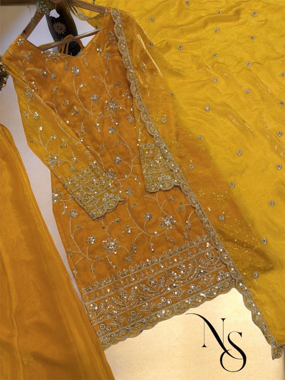 Indian Designer Salwar Kameez with Dupatta 3pc Set Readymade ,Sharara kurti Suit, Pakistani Suit, Dress Sharara for Women, Punjabi Wedding