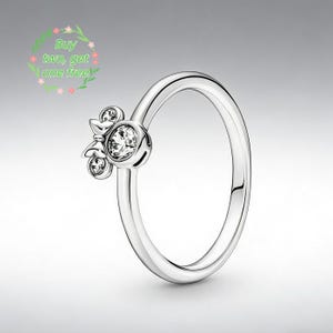 Anillo con silueta de lazo, bonito anillo con cabeza brillante, joyería inspirada en dibujos animados, delicado anillo de cristal, anillo minimalista apilable, regalo para ella.