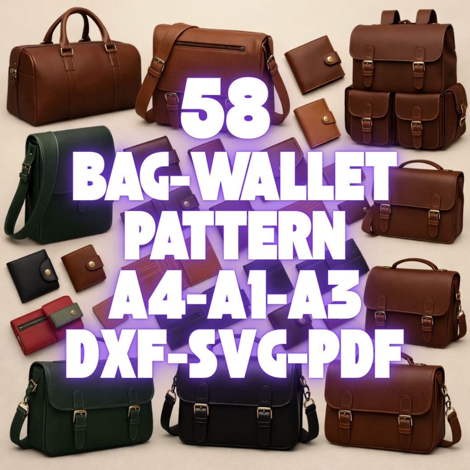 58 Leather Bag & Wallet Pattern Bundle | A4 A1 A3 DXF SVG | Bags ...