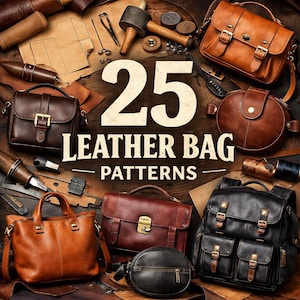 25 Leather Bag Pattern Bundle | A4 A1 DXF SVG | Tote, Shoulder, Crossbody, Backpack & Purse Templates | Instant Download
