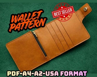 Zippered Leather Wallet Pattern PDF | Secure Zip Wallet Template | Card Holder Style | A2 A4 US Letter SVG
