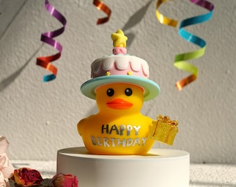 Personalized Birthday Rubber Duck with Cake Hat, Custom Name Desk Pet, Coworker Birthday Gift, Jeep Ducking Accessory, Cute Cake Topper