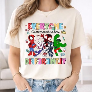 Spidey And His Amazing Friends Disneyland Autism Awareness Shirt, Superhero Everyone Different Shirt, Mental Health Tee, Autism Month Merch image 1
