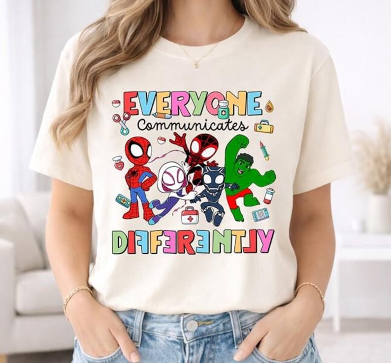Spidey And His Amazing Friends Disneyland Autism Awareness Shirt, Superhero Everyone Different Shirt, Mental Health Tee, Autism Month Merch image 1