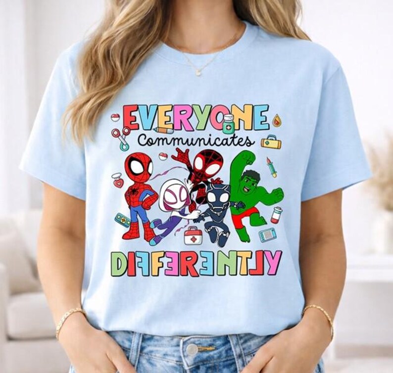 Spidey And His Amazing Friends Disneyland Autism Awareness Shirt, Superhero Everyone Different Shirt, Mental Health Tee, Autism Month Merch image 2
