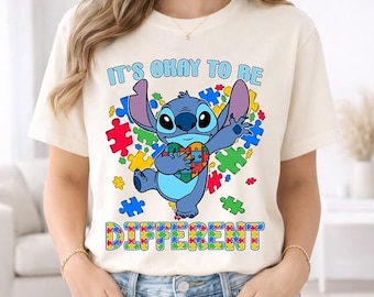 Stitch It's Ok To Be Different Shirt, Stitch Autism Awareness Shirts, Disneyland Stitch Puzzle Pieces Shirt, Autism Month Tee Gift For Son