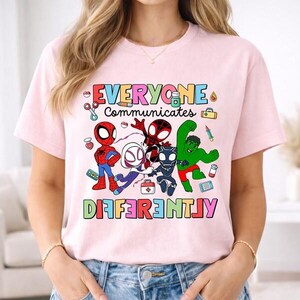 Spidey And His Amazing Friends Disneyland Autism Awareness Shirt, Superhero Everyone Different Shirt, Mental Health Tee, Autism Month Merch image 3