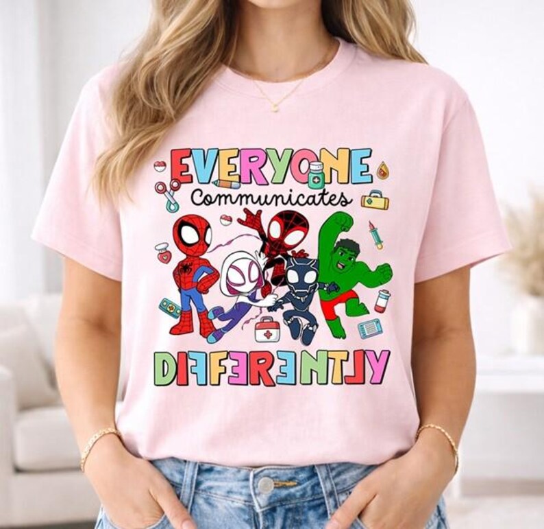 Spidey And His Amazing Friends Disneyland Autism Awareness Shirt, Superhero Everyone Different Shirt, Mental Health Tee, Autism Month Merch image 3