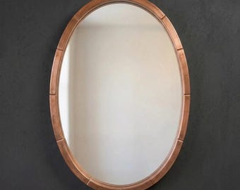 Handmade Copper Oval Wall Mirror, Segmented Hammered Frame Vanity Mirror, Rustic Modern Boho Wall Decor