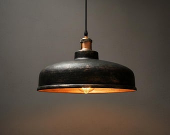 Black Hammered Copper Dome Pendant Lamp – Rustic Industrial Hanging Light for Dining or Kitchen Island – Handcrafted Modern Farmhouse Decor