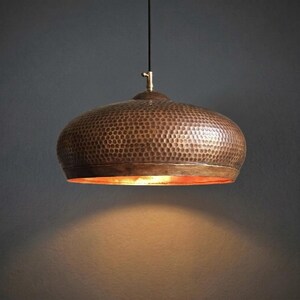 Hand-Hammered Copper Pendant Light: Oxidized Dome Lighting for Rustic Kitchen Island, Industrial Farmhouse Ceiling Fixture