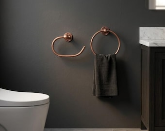 Antique Copper Bathroom Set: Hand-Engraved Rope Towel Ring and Toilet Paper Holder,Solid Aged Copper Finish, Rustic Industrial Decor