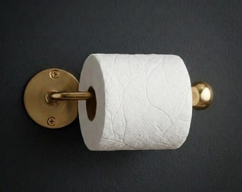 Portarrollos de papel higiénico de latón sin lacar, soporte de pared de latón macizo para papel higiénico, herrajes minimalistas dorados para baño, gancho para papel higiénico de latón antiguo