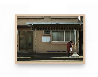 Digital Print ,Japanese Street Photography, Bus Stop Scene, Japanese  LIfe