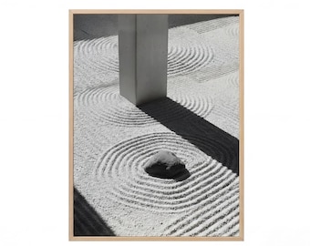 Japan wall Art, Zen Garden Sand Pattern Monochrome, Japanese Minimalist Wabi Sabi Print