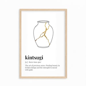 Affiche d'art Kintsugi, philosophie japonaise du Wabi-Sabi, art mural minimaliste, téléchargement numérique