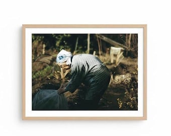 Digital Photography Print ,Japanese Grandmother Gardening Rural Life ,Wabi Sabi Wall Art