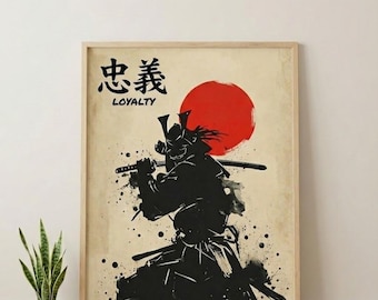Samurai Loyalty Art Poster Bushido Wall Decor - Japanese Warrior Silhouette Print, Home Office Gift,
