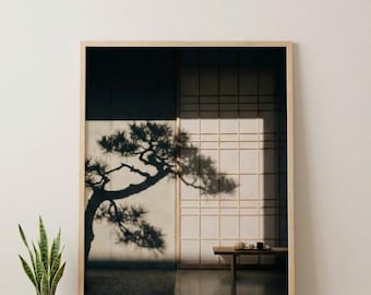 Japanese Shoji Wall Art Pine Tree Shadow Poster  Zen Minimalist Photography Print Physical print