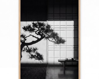 Japanese Wall Art Pine Shadow Print Zen Minimalist Decor Digital Download