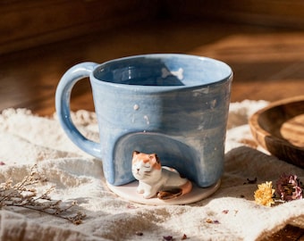 Handmade Ceramic Custom Pet Mug, Personalized Pet Mug from Photo, 3D Pet Figurine Mug with Coaster, Custom Cat Mug, Unique Pet Lover Gift