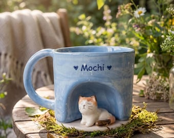 Handmade Ceramic Custom Pet Mug, Personalized Pet Mug from Photo, 3D Pet Figurine Mug with Coaster, Custom Cat Mug, Unique Pet Lover Gift