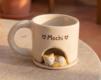 Handmade Ceramic Custom Pet Mug, Personalized Pet Mug from Photo, 3D Pet Figurine Mug with Coaster, Custom Cat Mug, Unique Pet Lover Gift