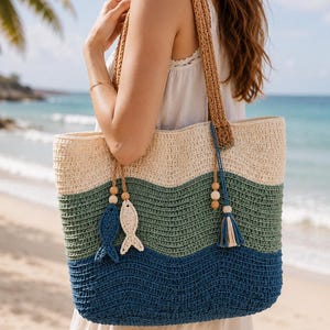 Crochet Beach Bag Pattern PDF, Seashell Tote PDF, Ocean Wave Summer Purse, Starfish Shoulder Bag, Coastal Vacation Accessory