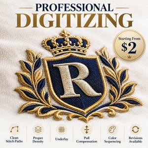 Custom Embroidery Digitizing Service, Logo to PES JEF EXP File (Digital Download)
