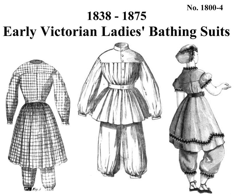 Vintage Bathing Suits | Retro Swimwear | Vintage Swimsuits Victorian Bathing Suit Pattern: Multi and Plus Size Historical Sewing Pattern with Several Options - 1800 4 $23.00 AT vintagedancer.com