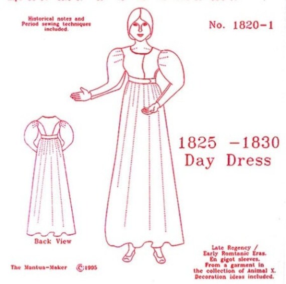 Late Regency Day Dress Multi Size Historical Sewing Pattern | Etsy