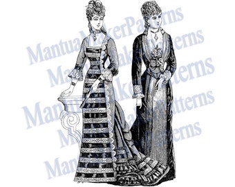 Two Victorian Dresses in One Engraving from 1879. Digital Download for Notecards, Clipart, or Image Transfer