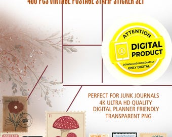 Pegatinas de sellos postales, suministros para diarios digitales, sellos postales falsos de estilo antiguo, kit de scrapbooking