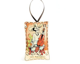 Sachet, Day of the Dead, Dia De Los Muertos, Lavender, Mexican Lottery, Loteria, Lottery Card, Lavender Sachet, Musician, Christmas Ornament