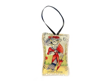 Day of the Dead, Dia De Los Muertos, Lavender Sachet, Ornament, In Memory Of, Mature Lady, Lavender Fragrance, Lottery Card, Mexican Lottery