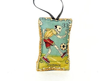 Day of the Dead, Dia De Los Muertos, Lavender, Sachet, Soccer Player, Mexican Lottery, Loteria, Lottery Card, Lavender Sachet, Ornament