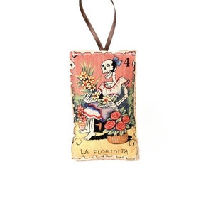 Tag der Toten, Dia De Los Muertos, Lavendel, Beutel, , mexikanische Lotterie, Loteria, Lotteriekarte, Lavendel Beutel, Ornament, Blumenmädchen
