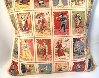 Pillow, Day of the Dead, Dia De Los  Muertos, Mexican Lottery Cards, Loteria, Decorative Pillow, Home Decor