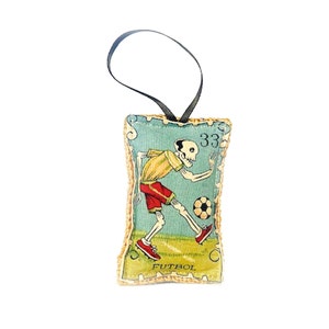 Tag der Toten, Dia De Los Muertos, Lavendelsäckchen, Ornament, "Futbol", "Fußballspieler", Lotteriekarte, mexikanische Lotterie