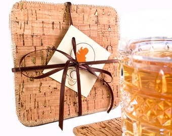 6 pc. Square Cork Coaster Set, Coasters, Cork, Cocktail Coasters, Eco Friendly Coaster, Gift for him, Gift for Dad Coaster Set, Hostess Gift