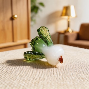 Miniature Glass Chinese Cabbage Figurine, Hand Blown Bok Choy Statue, Wealth Luck Gift, Feng Shui Decor, Lampwork Glass Art, Tiny Vegetable