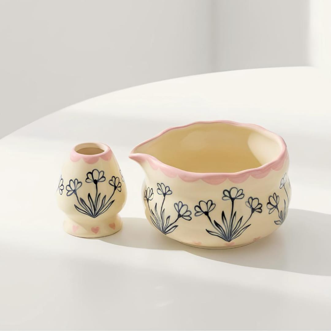Hand-painted Blue Floral Ceramic Matcha Tea Set – Japanese Tea