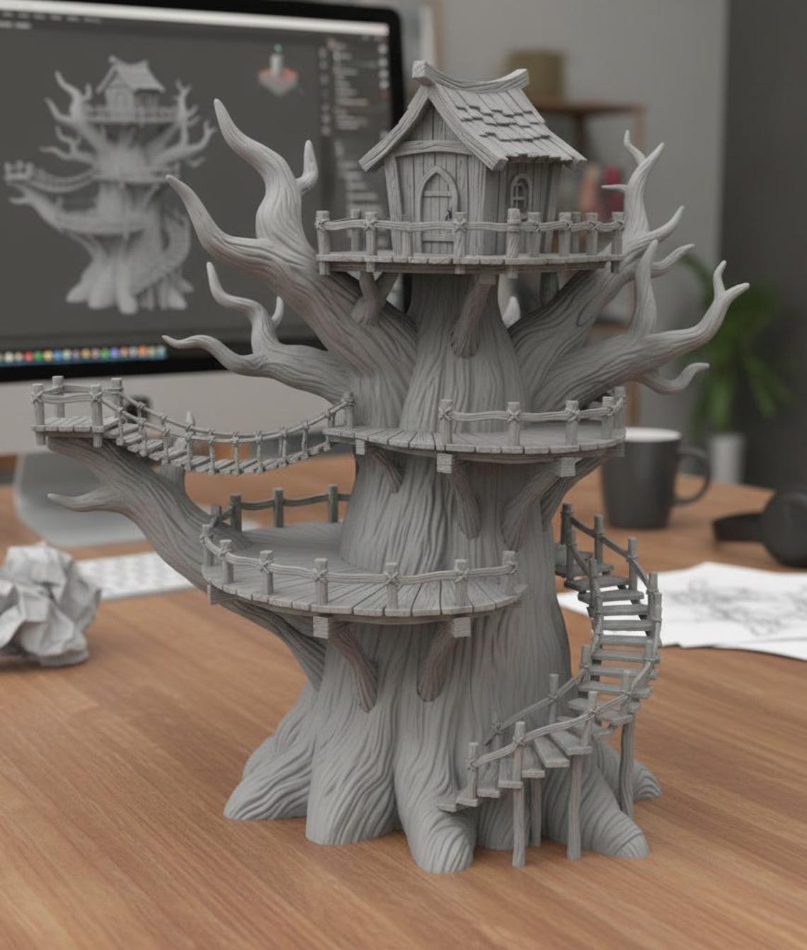 3D Tree House STL Model | Detailed Treehouse 3D Print File | Digital ...