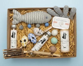Eco-Friendly Natural Cat Gift Set, 10-Piece Toys Including Mouse, Fish, Catnip, Wool, Silvervine for Cat Lovers